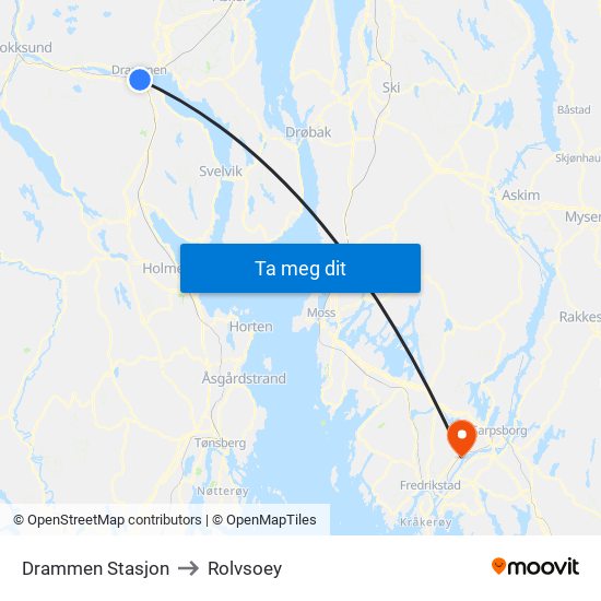 Drammen Stasjon to Rolvsoey map