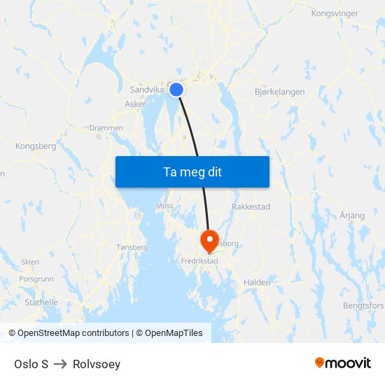 Oslo S to Rolvsoey map
