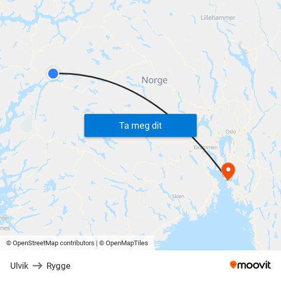 Ulvik to Rygge map