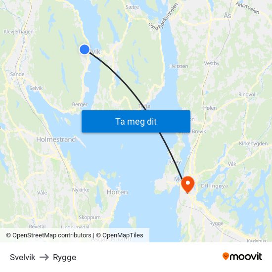 Svelvik to Rygge map