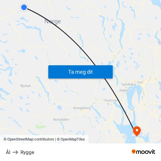 Ål to Rygge map