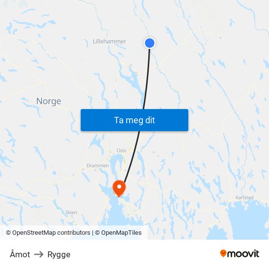 Åmot to Rygge map