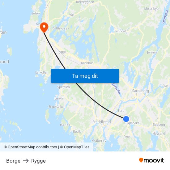 Borge to Rygge map