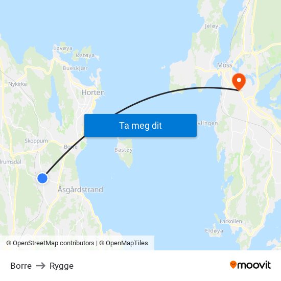 Borre to Rygge map