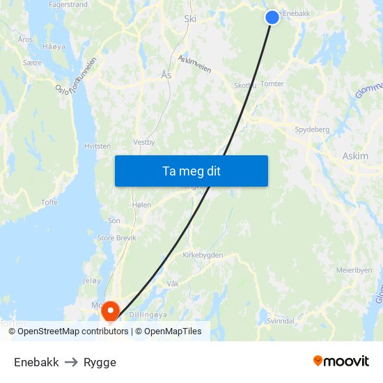 Enebakk to Rygge map