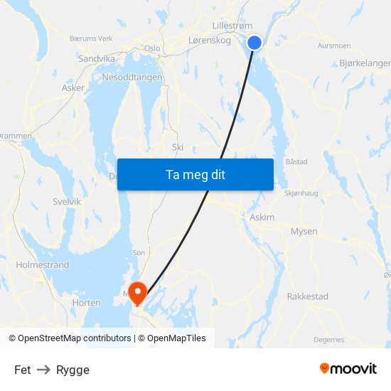 Fet to Rygge map