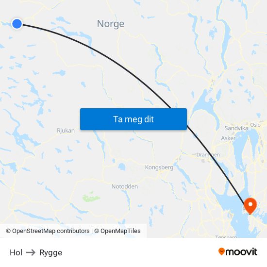Hol to Rygge map
