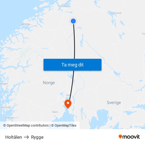 Holtålen to Rygge map