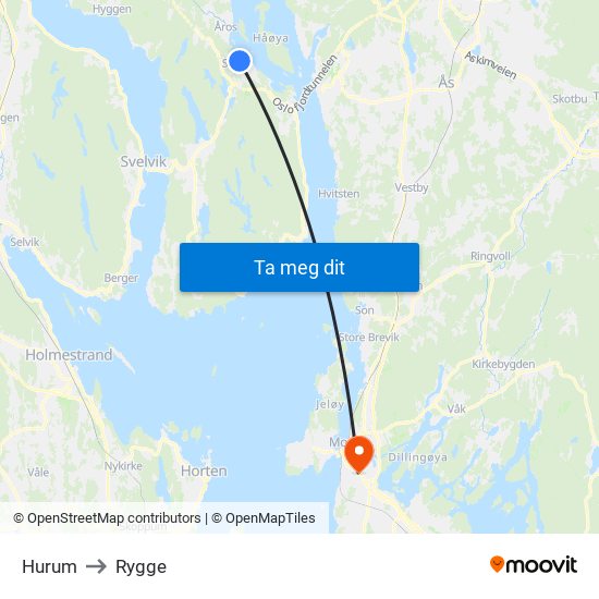 Hurum to Rygge map