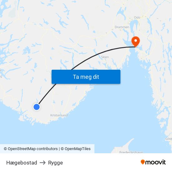 Hægebostad to Rygge map