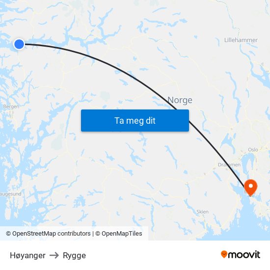 Høyanger to Rygge map