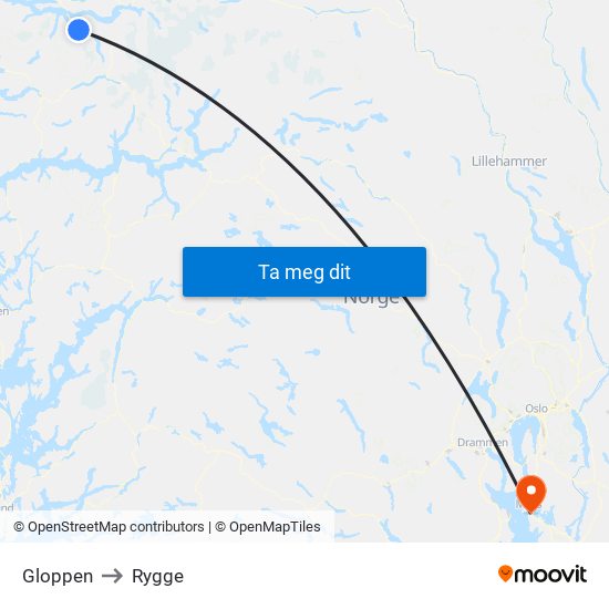 Gloppen to Rygge map