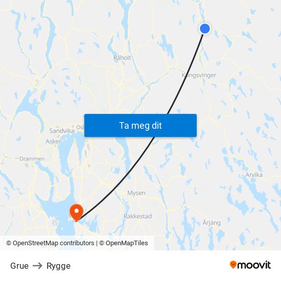 Grue to Rygge map