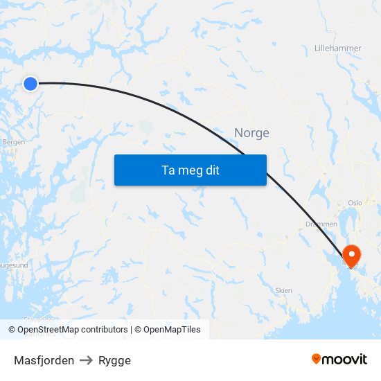 Masfjorden to Rygge map