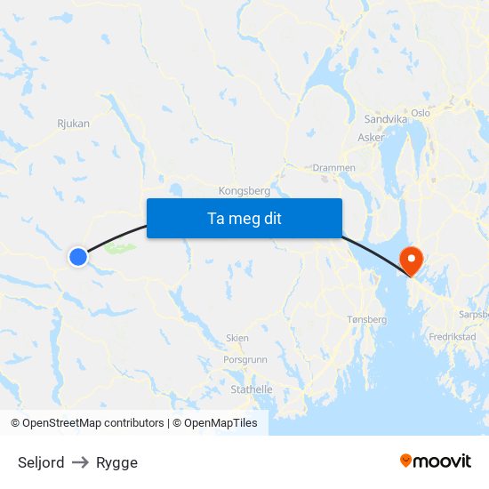 Seljord to Rygge map