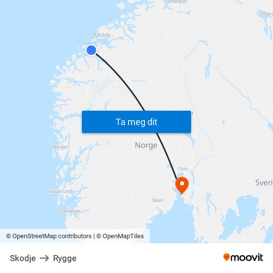 Skodje to Rygge map