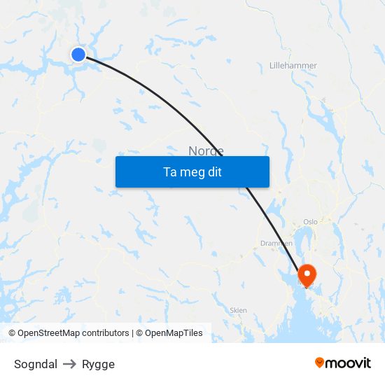 Sogndal to Rygge map