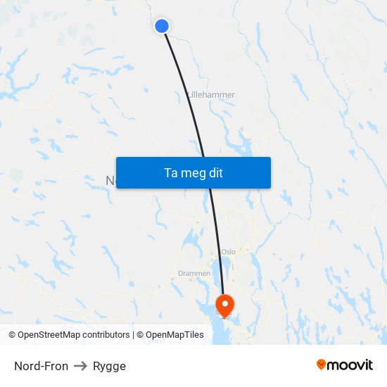 Nord-Fron to Rygge map