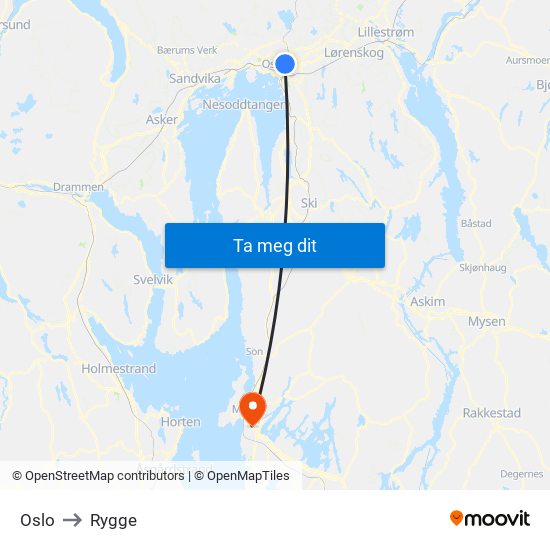 Oslo to Rygge map