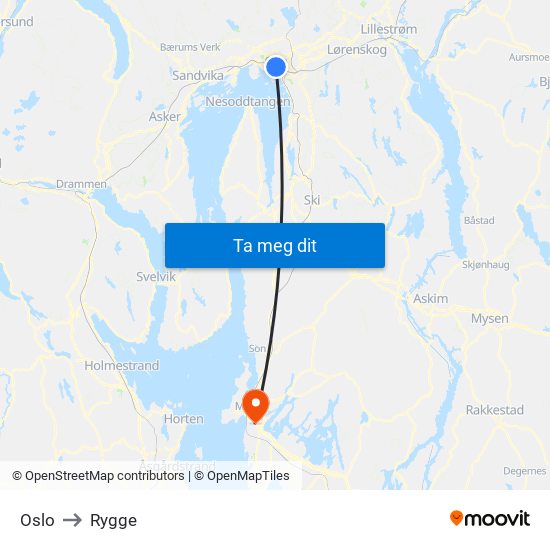 Oslo to Rygge map