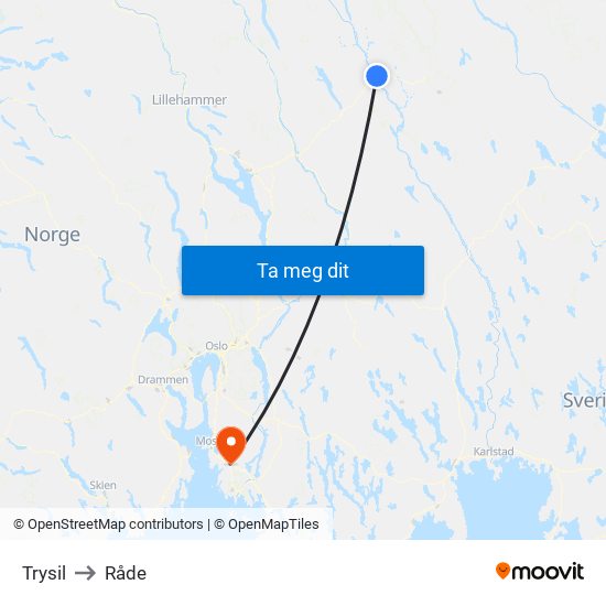 Trysil to Råde map