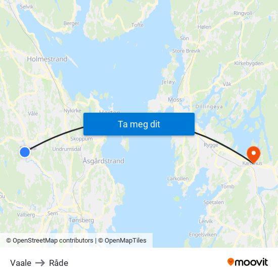 Vaale to Råde map