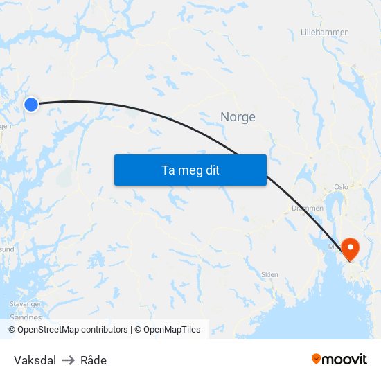 Vaksdal to Råde map