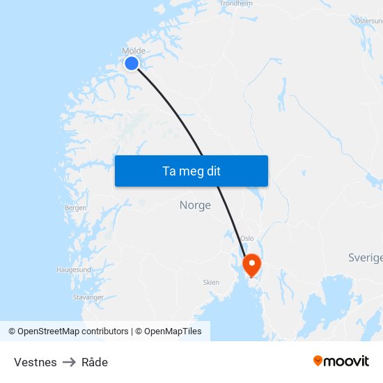 Vestnes to Råde map