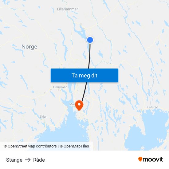 Stange to Råde map