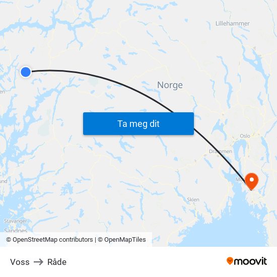 Voss to Råde map