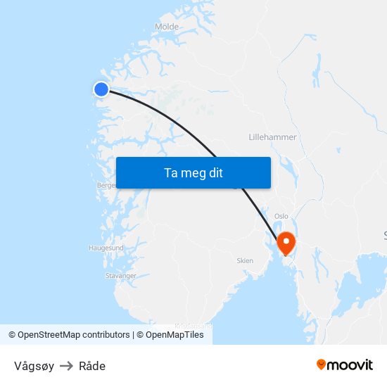 Vågsøy to Råde map