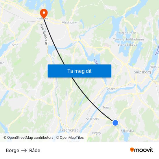 Borge to Råde map