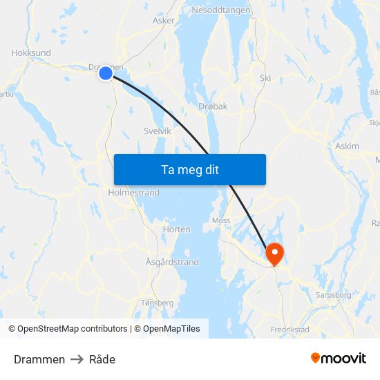 Drammen to Råde map