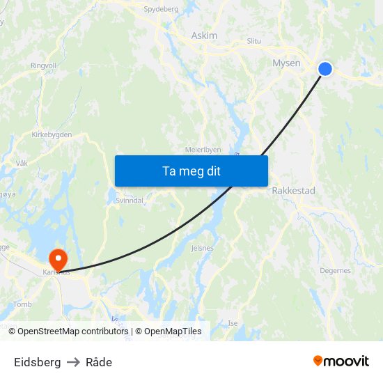 Eidsberg to Råde map