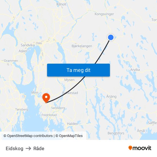 Eidskog to Råde map