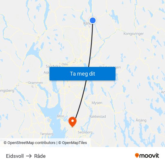 Eidsvoll to Råde map