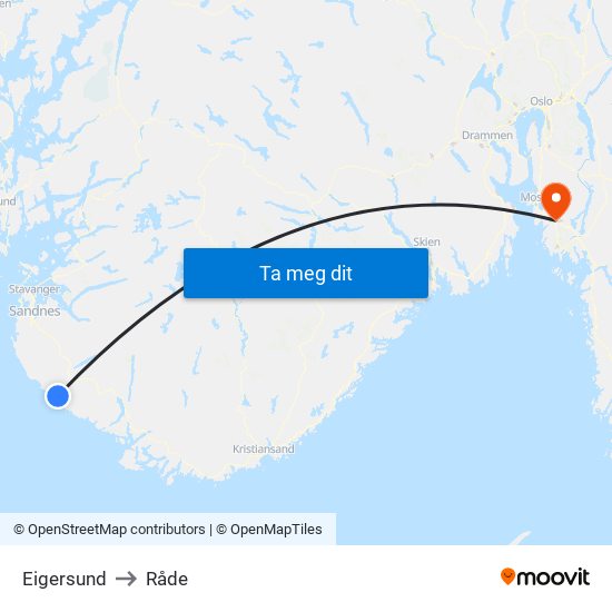 Eigersund to Råde map