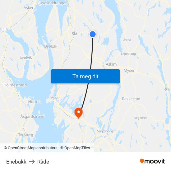 Enebakk to Råde map