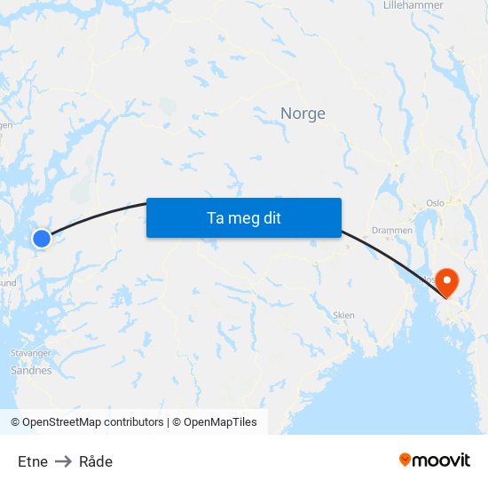 Etne to Råde map