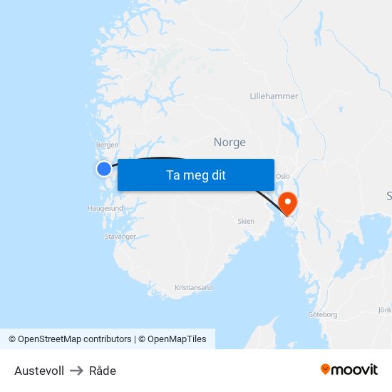 Austevoll to Råde map