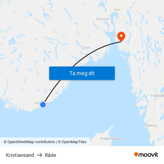 Kristiansand to Råde map