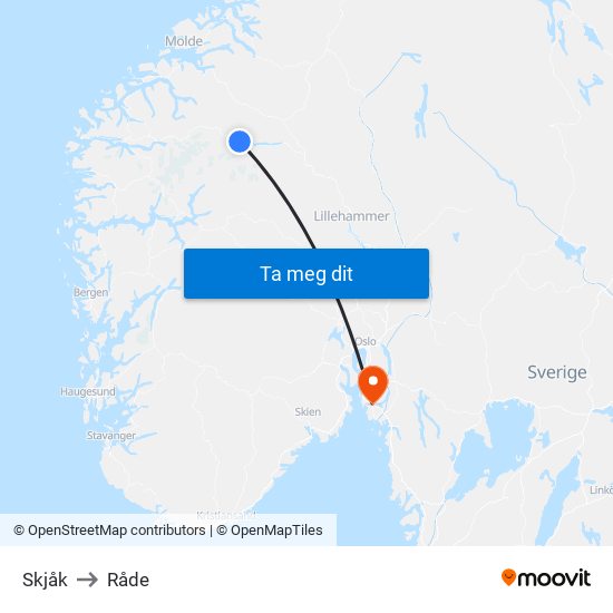 Skjåk to Råde map