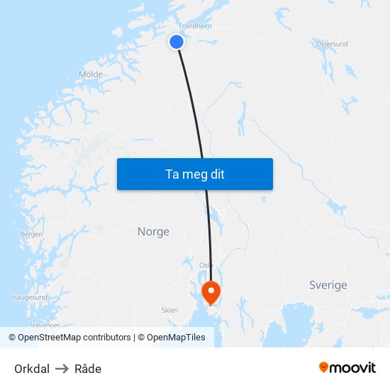 Orkdal to Råde map