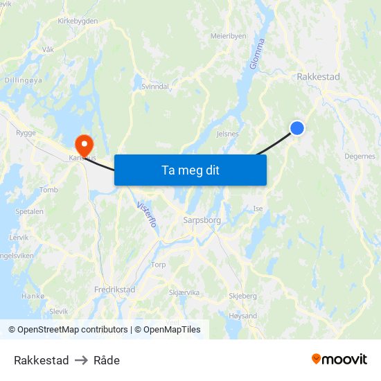 Rakkestad to Råde map