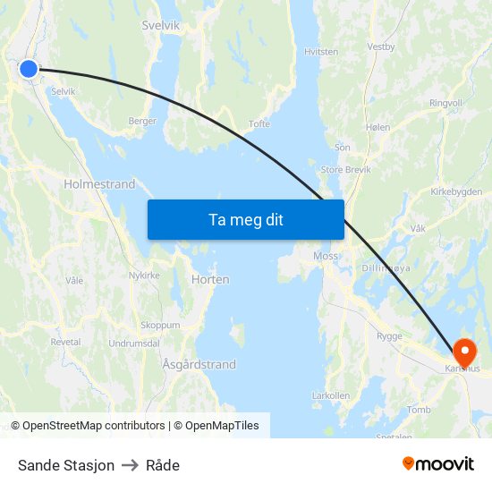 Sande Stasjon to Råde map