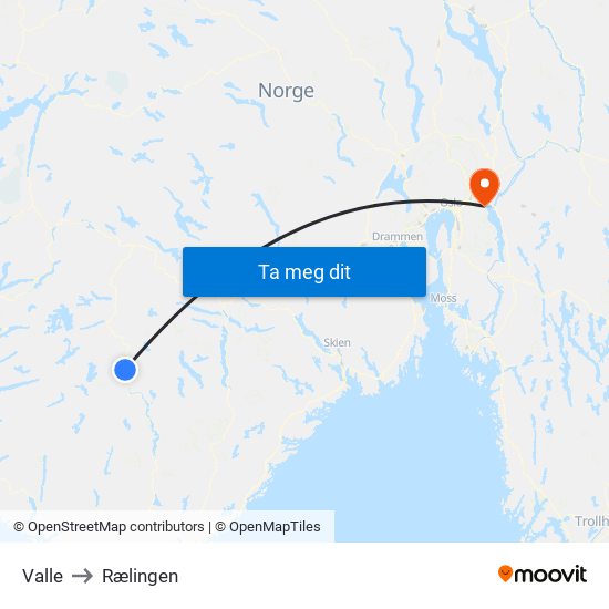 Valle to Rælingen map