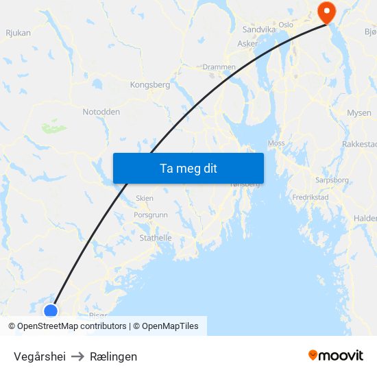 Vegårshei to Rælingen map