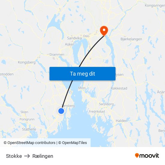 Stokke to Rælingen map