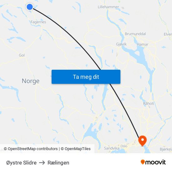 Øystre Slidre to Rælingen map