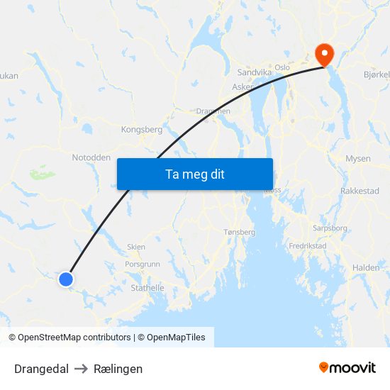 Drangedal to Rælingen map